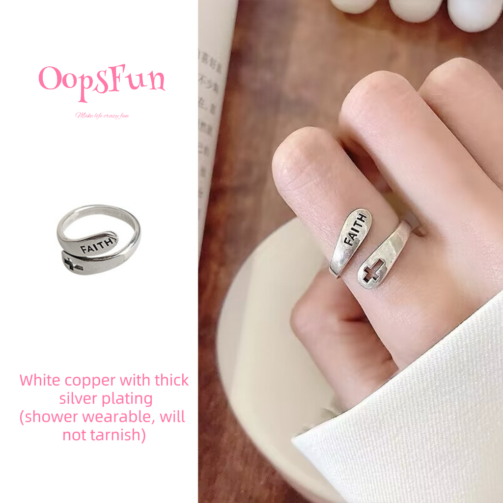 925 silver faith and cross open-end ring