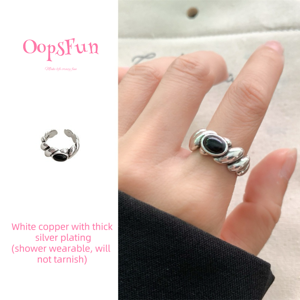 925 silver Black gemstone open-end ring