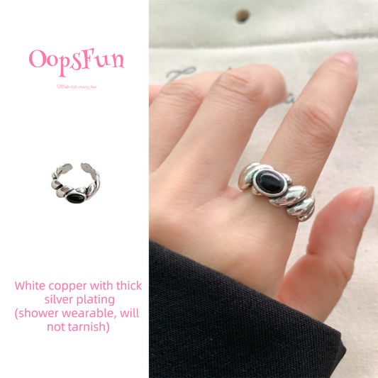 925 silver Black gemstone open-end ring