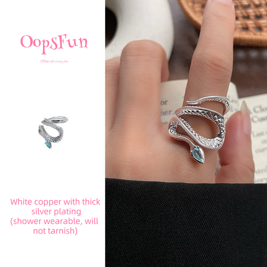 925 silver Snake with patterns open-end ring