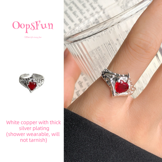 925 silver Red gemstone heart shape open-end ring