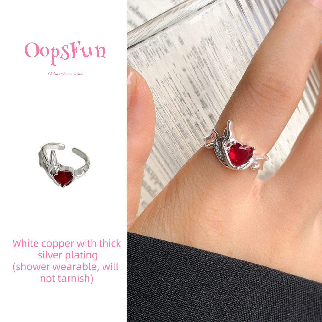 925 silver Red gemstone melting heart shape open-end ring