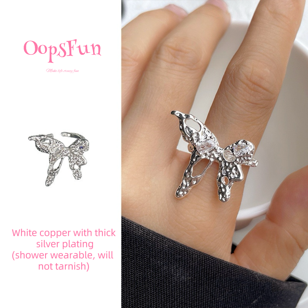 925 silver Super Large Butterfly open-end ring