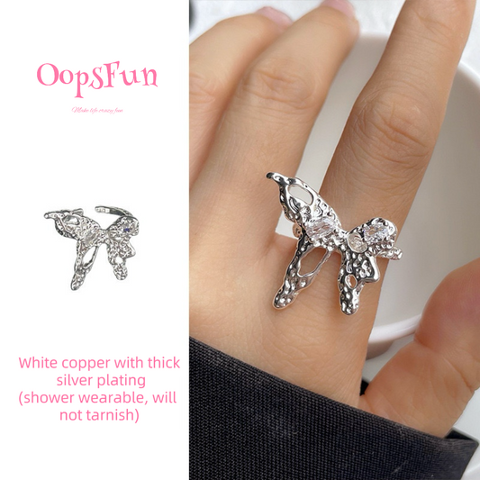 925 silver Super Large Butterfly open-end ring