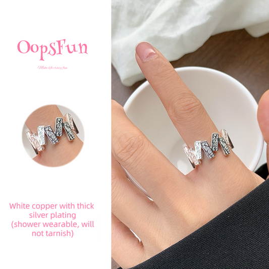 925 silver Irregular leaf patterns open-end ring