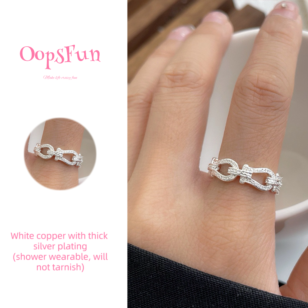 925 silver Patterned vachette clasp open-end ring