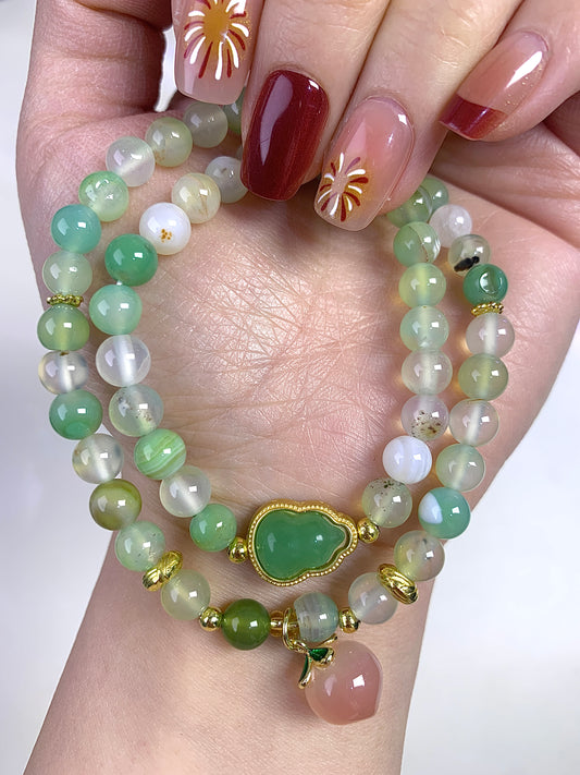 Peacock Agate 6mm(Double circles hulu design bracelet )