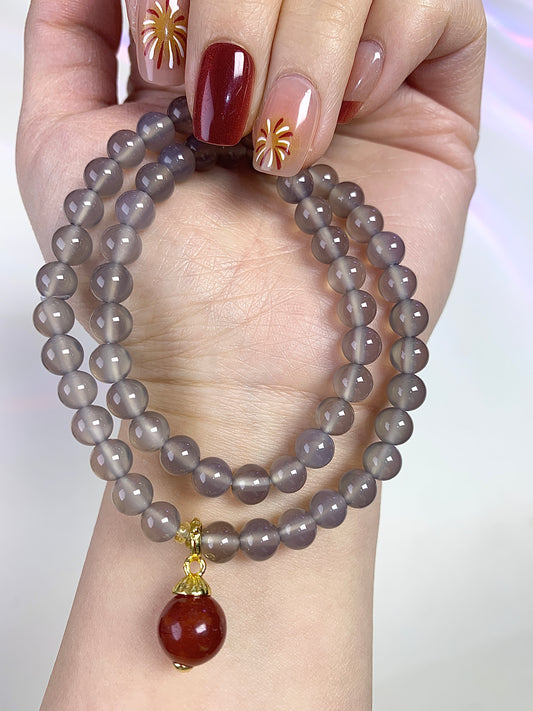 Double circles  grey moonstone 6+8mm(Extend Chain with cornelian)