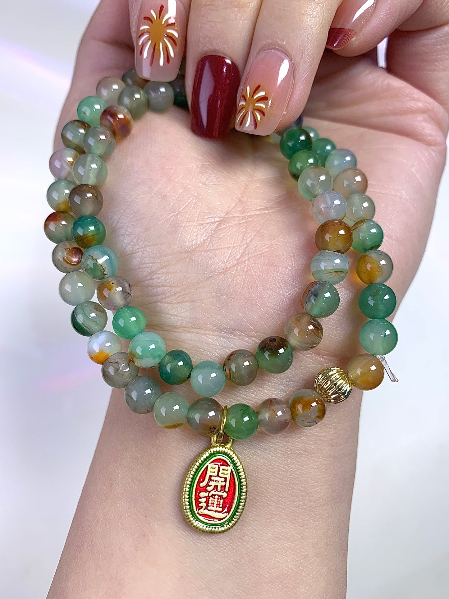 Peacock Agate 6mm(with Lucky pendant)