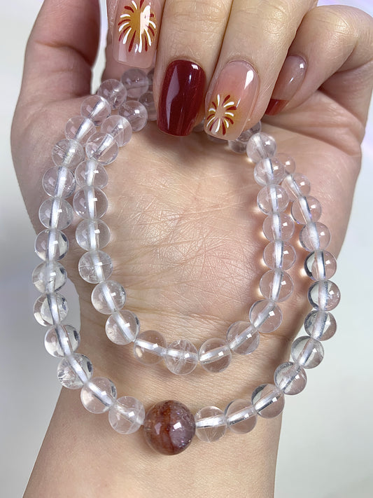 Clear Quartz 2 circles 6mm(with fire quartz10mm)