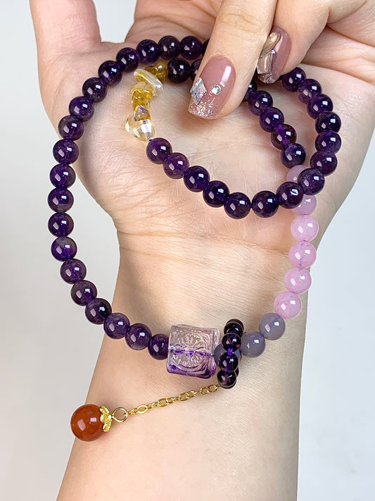 Amethyst  two circles 6mm+Square top bead(+Citrine rose quartz)