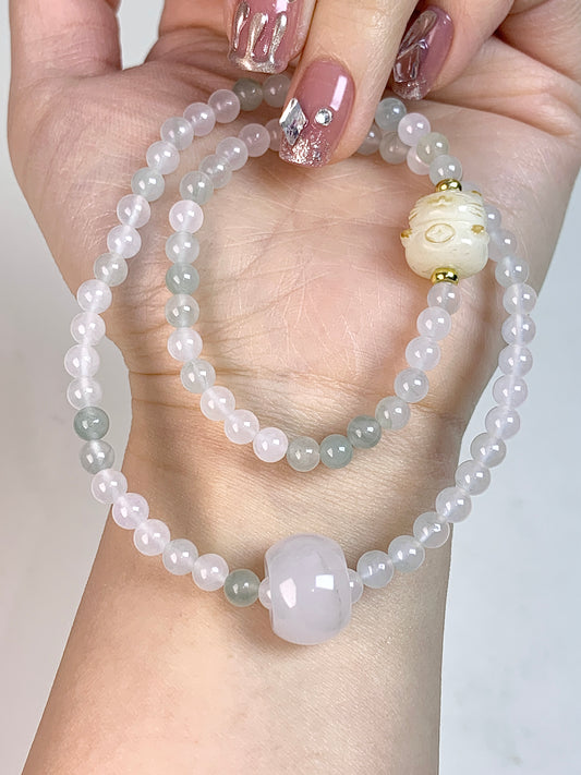 TianShanCui Ice Jade two circles 4mm(Bodhi kitten+loop)