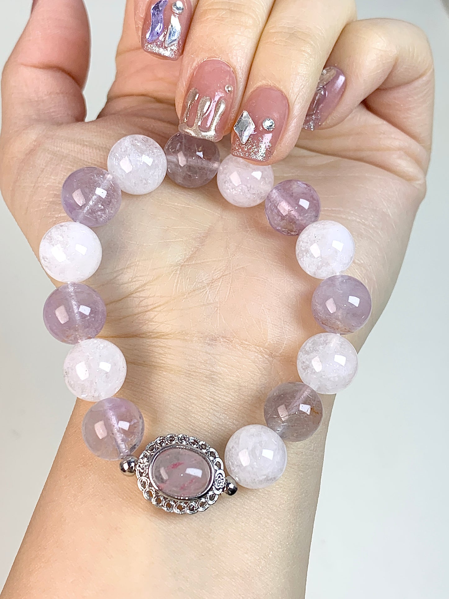 lavender amethyst  clear quartz(10mm-14mm)sakura rain