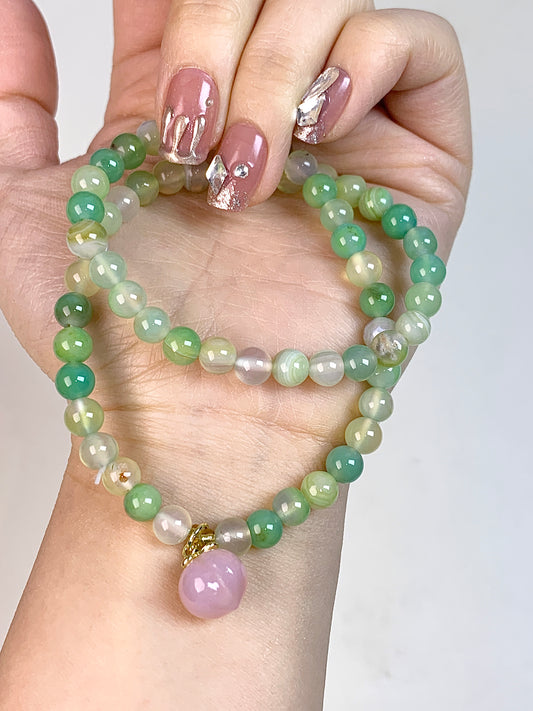 Peacock Agate 6mm(Double circles +peach) design bracelet