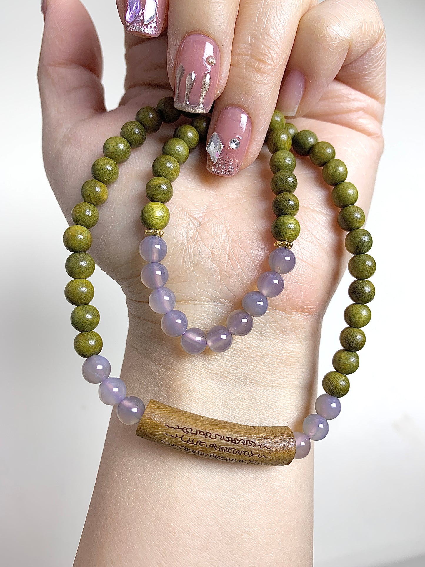 Double circles  Green sandalwood+grey moonstone 6+8mm(bangle design)