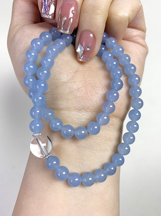 Aquamarine two circles 6mm(Top bead clear quartz10mm)