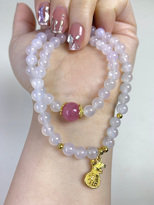 White agate with lucky bag pendant 6mm(double circles)