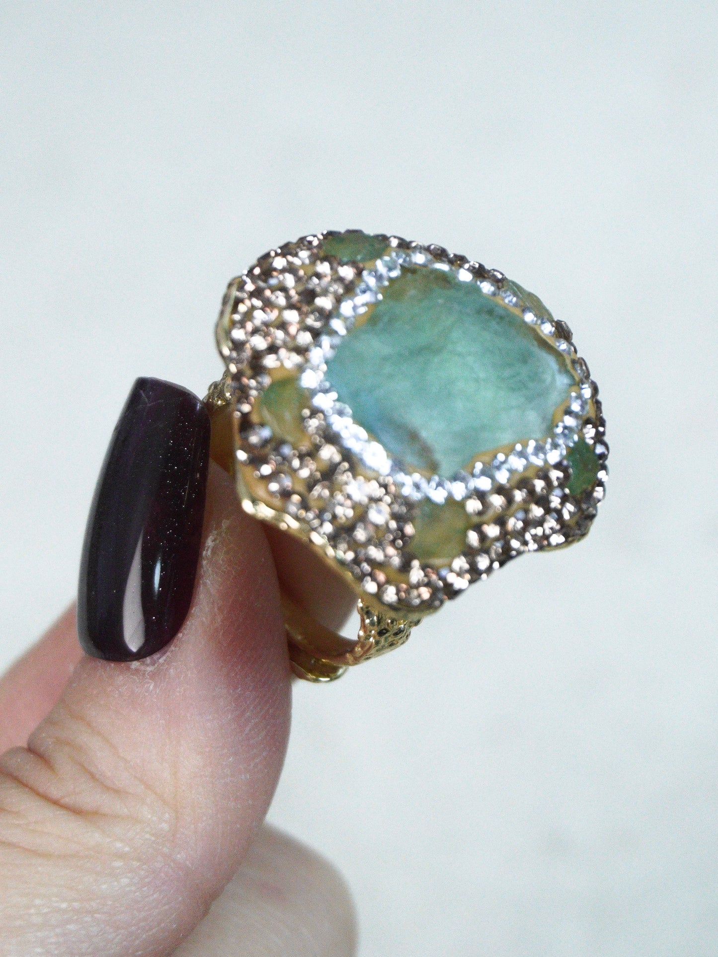 Punk Green Fluorite Sparkling Diamond Ring