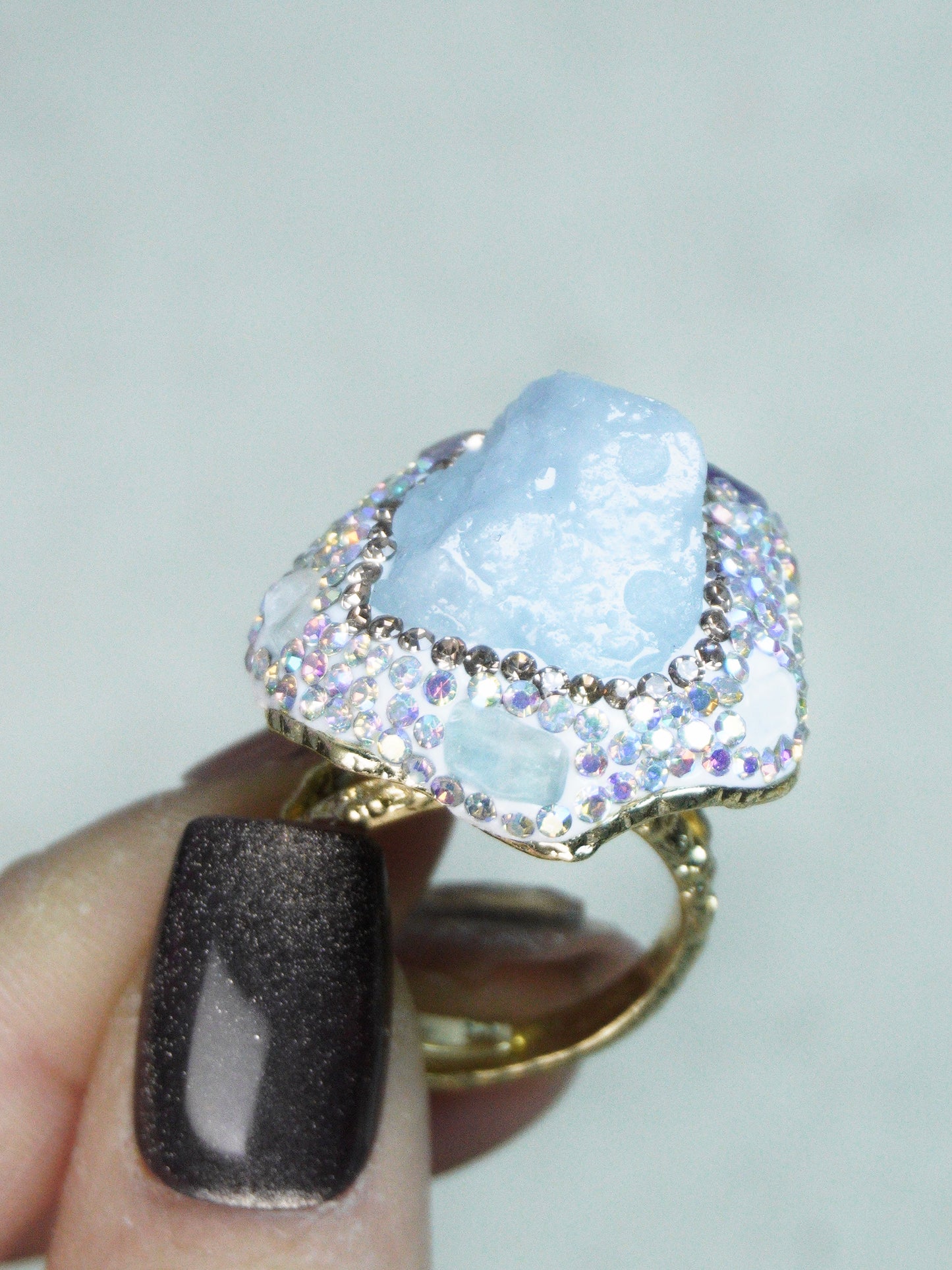 Punk Aquamarine Sparkling Diamond Ring