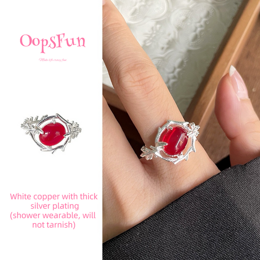 925 silver Red gemstone open-end ring