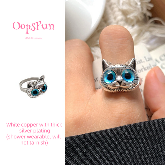 925 silver Kitty Cat open-end ring