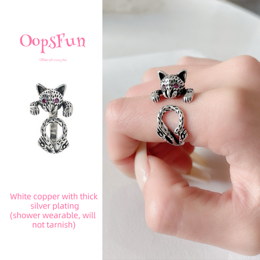 925 silver Cat hug open-end ring