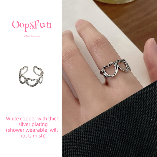 925 silver Hollow heart open-end ring