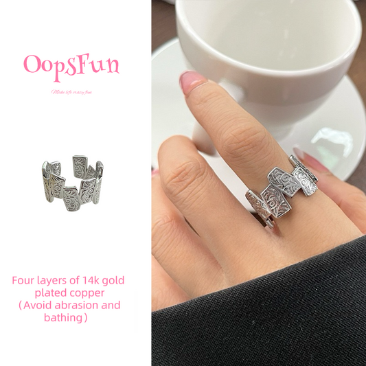 14K Irregular patterns open-end ring