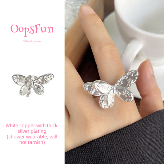 925 silver Double layered butterfly open-end ring