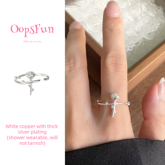 925 silver rose open-end ring