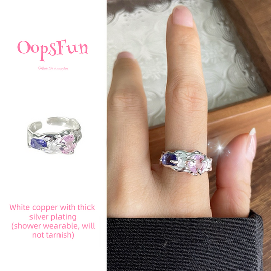 925 silver blue pink zircon open-end ring