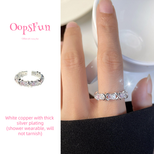 925 silver Light Pink zircon open-end ring