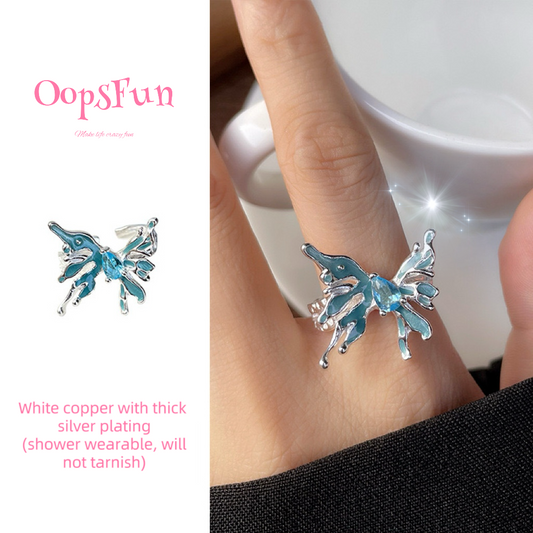 925 silver Blue Ice Butterfly open-end ring