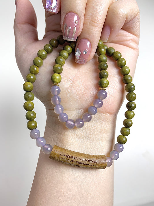 Double circles  Green sandalwood+grey moonstone 6+8mm（bangle design）