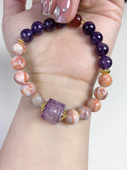 Amethyst Shoushan Stone 8mm( cube top bead)