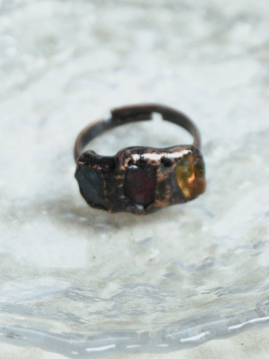 Garnet Aquamarine gemstone Citrine Ring