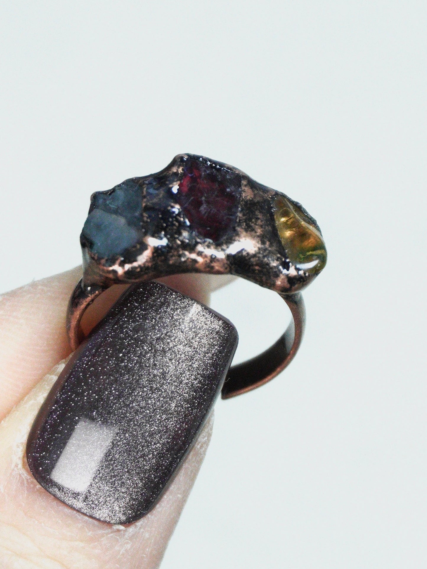 Garnet Aquamarine gemstone Citrine Ring