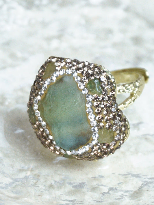 Punk Green Fluorite Sparkling Diamond Ring