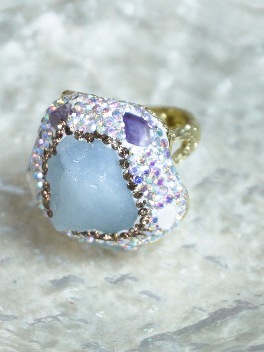 Punk Aquamarine Sparkling Diamond Ring