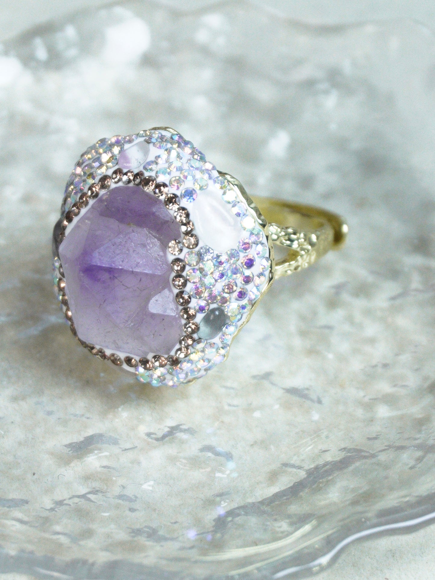 Punk Amethyst Sparkling Diamond Ring