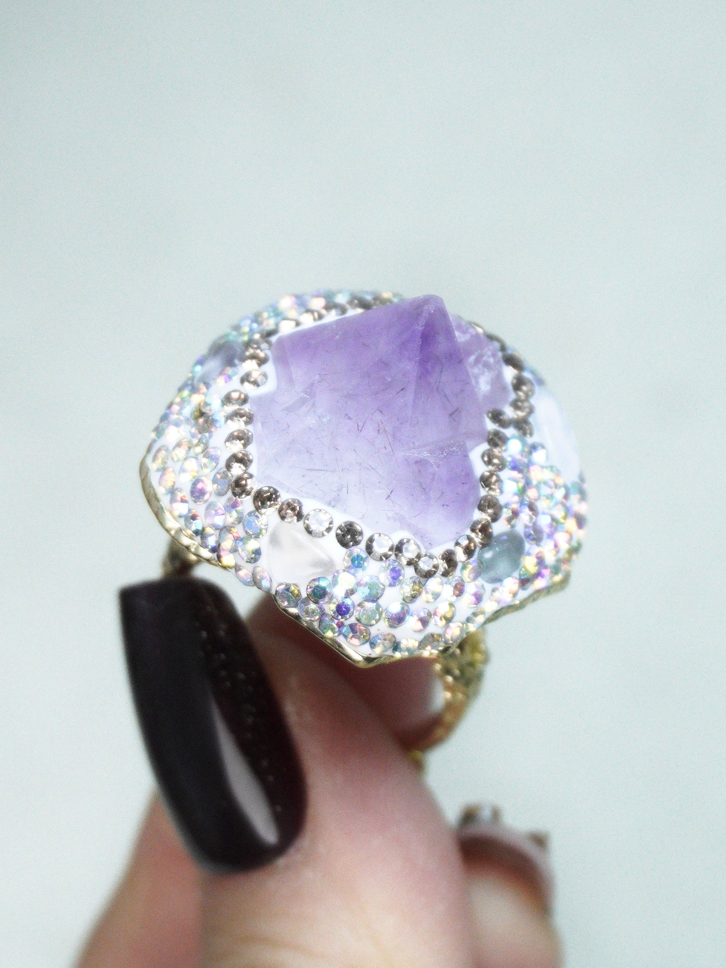 Punk Amethyst Sparkling Diamond Ring