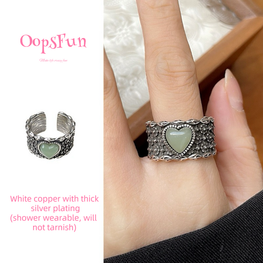 925 Silver Green Moonstone Palace Style open-end ring